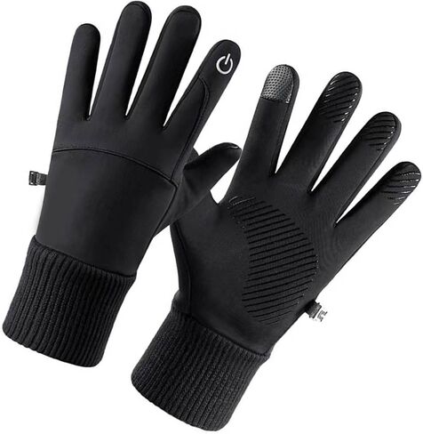 Windproof Waterproof Cycling Gloves, Cold Resistant Full Finger Thermal Gloves, Touchscreen Outdoor Sports and Motorcycle Gloves, Black in Saudi Arabia