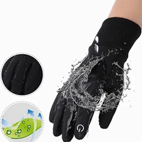 Windproof Waterproof Cycling Gloves, Cold Resistant Full Finger Thermal Gloves, Touchscreen Outdoor Sports and Motorcycle Gloves, Black in Saudi Arabia