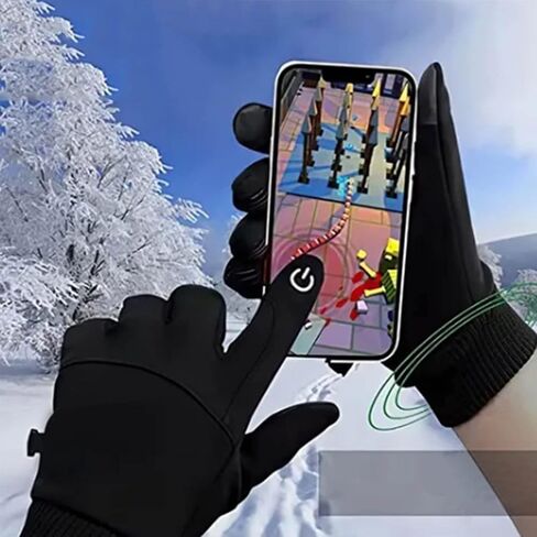 Windproof Waterproof Cycling Gloves, Cold Resistant Full Finger Thermal Gloves, Touchscreen Outdoor Sports and Motorcycle Gloves, Black in Saudi Arabia