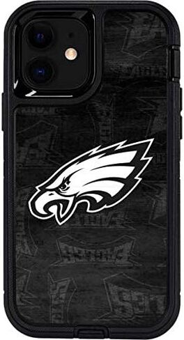 غلاف هاتف من Skinit متوافق مع حافظة OtterBox Defender Pro لهاتف iPhone 12 - تصميم مرخص رسميًا من NFL Philadelphia Eagles باللونين الأبيض والأسود in Saudi Arabia