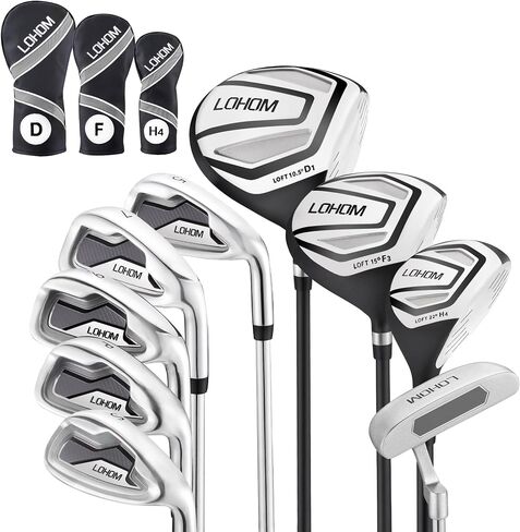 Men's Complete Golf Club Set, 9/11-Piece Right Handed Clubs with 460cc Driver, Fairway Wood, Hybrid & Steel Irons 5-9, P, S, Steel/Graphite Shafts, Black/Charcoal in Saudi Arabia
