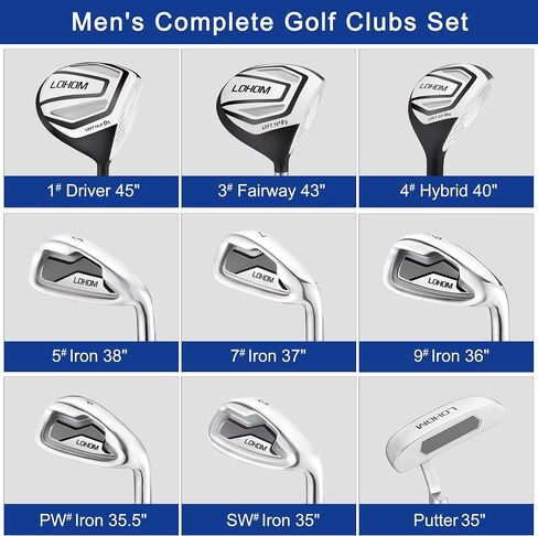 Men's Complete Golf Club Set, 9/11-Piece Right Handed Clubs with 460cc Driver, Fairway Wood, Hybrid & Steel Irons 5-9, P, S, Steel/Graphite Shafts, Black/Charcoal in Saudi Arabia