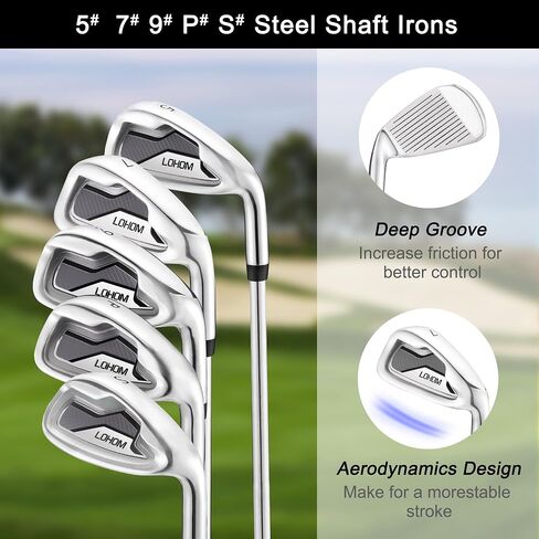Men's Complete Golf Club Set, 9/11-Piece Right Handed Clubs with 460cc Driver, Fairway Wood, Hybrid & Steel Irons 5-9, P, S, Steel/Graphite Shafts, Black/Charcoal in Saudi Arabia