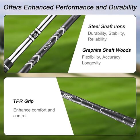 Men's Complete Golf Club Set, 9/11-Piece Right Handed Clubs with 460cc Driver, Fairway Wood, Hybrid & Steel Irons 5-9, P, S, Steel/Graphite Shafts, Black/Charcoal in Saudi Arabia