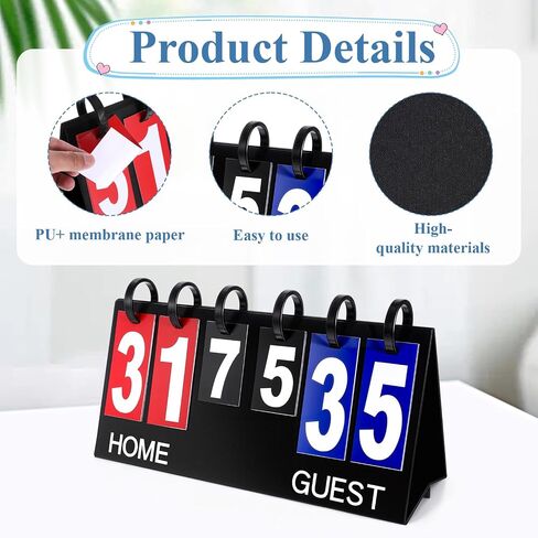 Portable Flip Scoreboard 6 Digits Tabletop Score Flipper Waterproof Flip Score Keeper Multi-Sport Scoreboard Flipper PVC Manual Scorekeeper for Indoor Outdoor Basketball Tennis Volleyball Soccer in Saudi Arabia