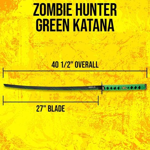 Zombie Hunter Green Katana | 27" Black Carbon Steel Blade | Wooden Handle | Metal Tsuba | Black Wooden Scabbard Included | Fantasy Collectible | Neon Cord Wrap | Overall Length 40 1/2" in Saudi Arabia