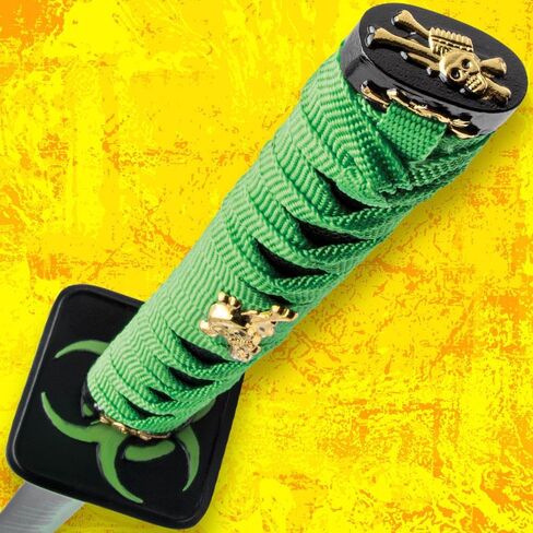 Zombie Hunter Green Katana | 27" Black Carbon Steel Blade | Wooden Handle | Metal Tsuba | Black Wooden Scabbard Included | Fantasy Collectible | Neon Cord Wrap | Overall Length 40 1/2" in Saudi Arabia