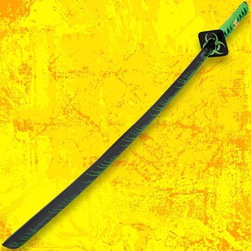 Zombie Hunter Green Katana | 27" Black Carbon Steel Blade | Wooden Handle | Metal Tsuba | Black Wooden Scabbard Included | Fantasy Collectible | Neon Cord Wrap | Overall Length 40 1/2" in Saudi Arabia