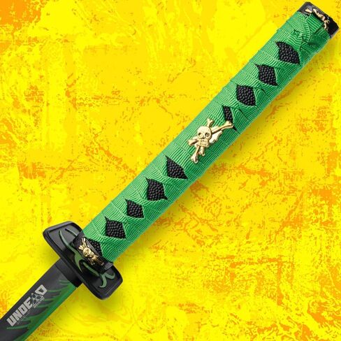 Zombie Hunter Green Katana | 27" Black Carbon Steel Blade | Wooden Handle | Metal Tsuba | Black Wooden Scabbard Included | Fantasy Collectible | Neon Cord Wrap | Overall Length 40 1/2" in Saudi Arabia