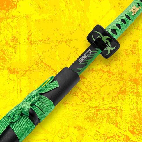 Zombie Hunter Green Katana | 27" Black Carbon Steel Blade | Wooden Handle | Metal Tsuba | Black Wooden Scabbard Included | Fantasy Collectible | Neon Cord Wrap | Overall Length 40 1/2" in Saudi Arabia