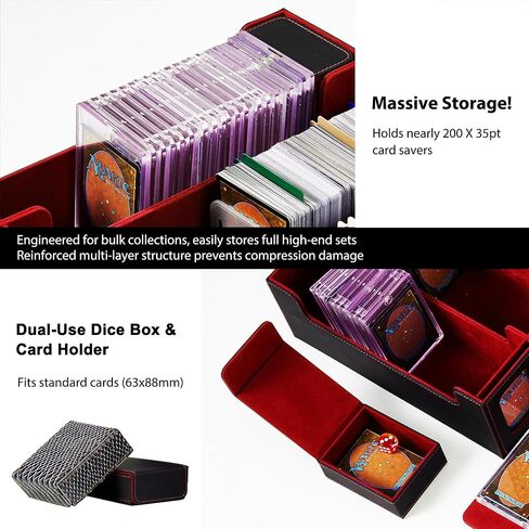 صندوق تخزين بطاقات التداول من الجلد المغناطيسي - تصميم علبة مكون من 5 صفوف، سعة تزيد عن 3900 لبطاقات YuGiOh وMTG وTCG والبطاقات الرياضية، ويتضمن 24 فواصل ملونة و5 دعامات للبطاقات (15.8 بوصة، أسود) in Kuwait
