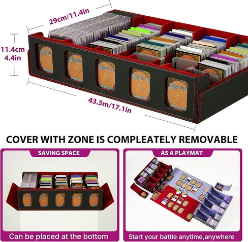 صندوق تخزين بطاقات التداول من الجلد المغناطيسي - تصميم علبة مكون من 5 صفوف، سعة تزيد عن 3900 لبطاقات YuGiOh وMTG وTCG والبطاقات الرياضية، ويتضمن 24 فواصل ملونة و5 دعامات للبطاقات (15.8 بوصة، أسود) in Kuwait