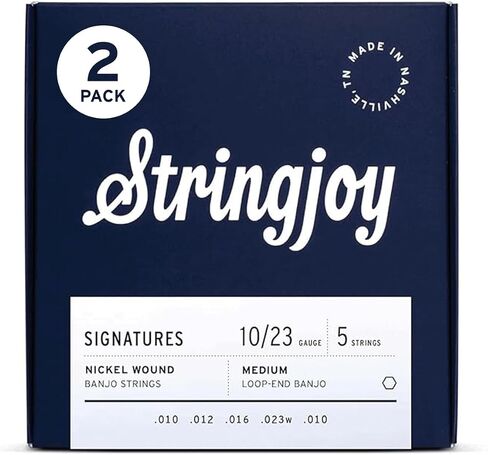 Stringjoy متوسط ​​المقياس التوقيعات النيكل الجرح البانجو سلاسل 10-23، NW1023، سلاسل نهاية حلقة، صوت استثنائي والتوازن لجميع مستويات الخبرة، مجموعة 5 سلسلة، 2-حزمة in Kuwait