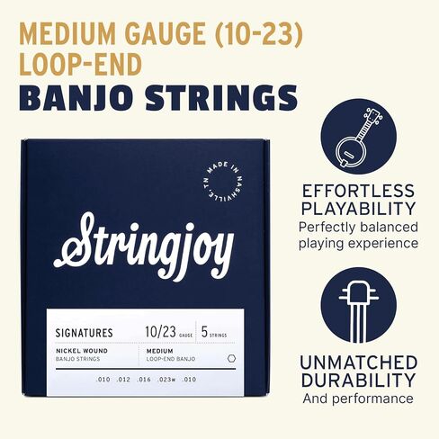 Stringjoy متوسط ​​المقياس التوقيعات النيكل الجرح البانجو سلاسل 10-23، NW1023، سلاسل نهاية حلقة، صوت استثنائي والتوازن لجميع مستويات الخبرة، مجموعة 5 سلسلة، 2-حزمة in Kuwait