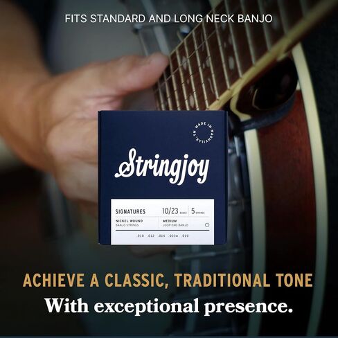 Stringjoy متوسط ​​المقياس التوقيعات النيكل الجرح البانجو سلاسل 10-23، NW1023، سلاسل نهاية حلقة، صوت استثنائي والتوازن لجميع مستويات الخبرة، مجموعة 5 سلسلة، 2-حزمة in Kuwait