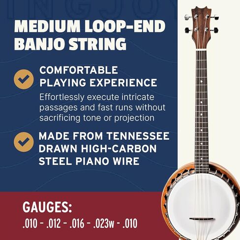 Stringjoy متوسط ​​المقياس التوقيعات النيكل الجرح البانجو سلاسل 10-23، NW1023، سلاسل نهاية حلقة، صوت استثنائي والتوازن لجميع مستويات الخبرة، مجموعة 5 سلسلة، 2-حزمة in Kuwait