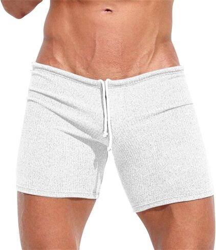 Men's Casual Shorts Knit Workout Attire Elastic Waist Drawstring Workout Running Jogging Breathable Summer Beach Sweat Shorts White in Saudi Arabia