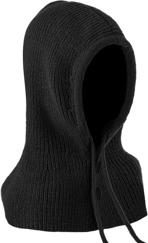 Balaclava Hat for Women, Warm Ear Neck Hooded Scarf Hat with Drawstring, Fashionable Knit Skull Cap Cold Weather in Kuwait