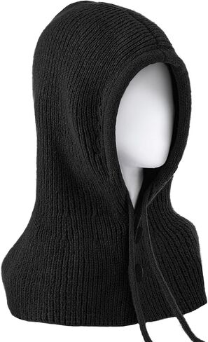 Balaclava Hat for Women, Warm Ear Neck Hooded Scarf Hat with Drawstring, Fashionable Knit Skull Cap Cold Weather in Kuwait