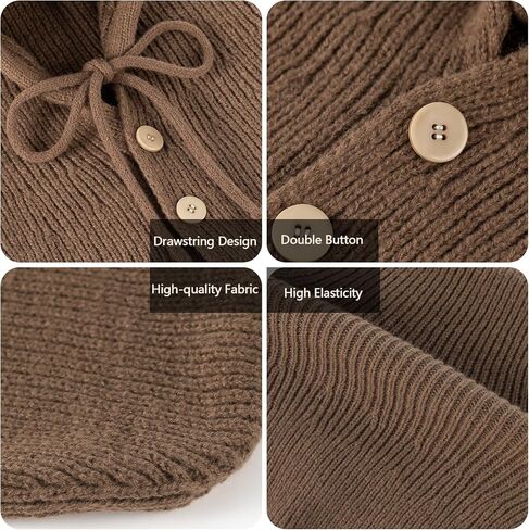 Balaclava Hat for Women, Warm Ear Neck Hooded Scarf Hat with Drawstring, Fashionable Knit Skull Cap Cold Weather in Saudi Arabia