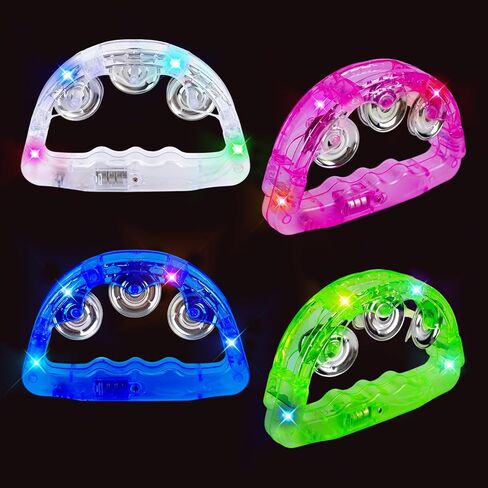LED Light Up Musical Tambourines: Handheld Music Flashing Tambourine Glow In The Dark Party Supplies - Led Tambourines Percussion Instrument for Bar Christmas Halloween (White, 4 PCS) in Kuwait