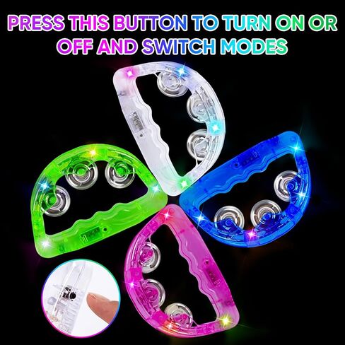 LED Light Up Musical Tambourines: Handheld Music Flashing Tambourine Glow In The Dark Party Supplies - Led Tambourines Percussion Instrument for Bar Christmas Halloween (White, 4 PCS) in Kuwait
