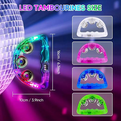 LED Light Up Musical Tambourines: Handheld Music Flashing Tambourine Glow In The Dark Party Supplies - Led Tambourines Percussion Instrument for Bar Christmas Halloween (White, 4 PCS) in Kuwait