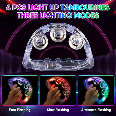 LED Light Up Musical Tambourines: Handheld Music Flashing Tambourine Glow In The Dark Party Supplies - Led Tambourines Percussion Instrument for Bar Christmas Halloween (White, 4 PCS) in Kuwait