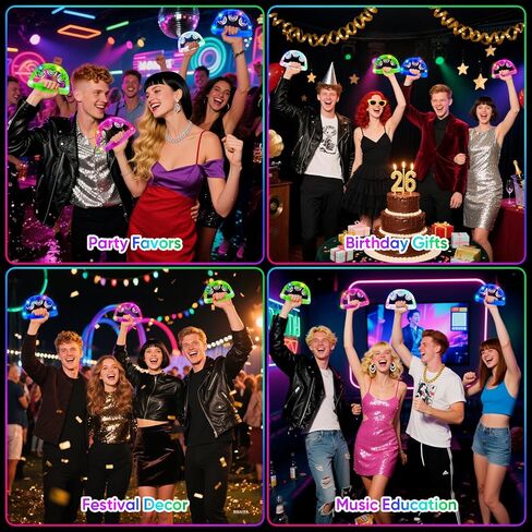 LED Light Up Musical Tambourines: Handheld Music Flashing Tambourine Glow In The Dark Party Supplies - Led Tambourines Percussion Instrument for Bar Christmas Halloween (White, 4 PCS) in Kuwait