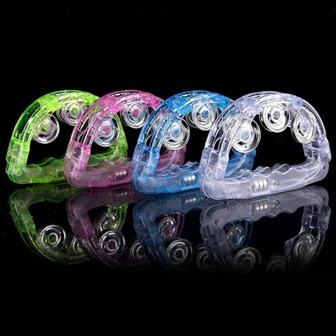 LED Light Up Musical Tambourines: Handheld Music Flashing Tambourine Glow In The Dark Party Supplies - Led Tambourines Percussion Instrument for Bar Christmas Halloween (White, 4 PCS) in Kuwait