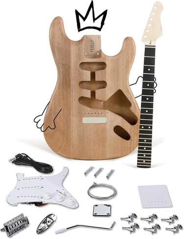 طقم جيتار كهربائي DIY من طراز ST: 6 أوتار مع جسم الماهوجني، طقم جيتار DIY مع لوحة أصابع بنفسجية، التقاطات SSS، مجموعة بناء الجيتار للمبتدئين، قم ببناء مجموعة الجيتار الكهربائي الخاصة بك in Kuwait
