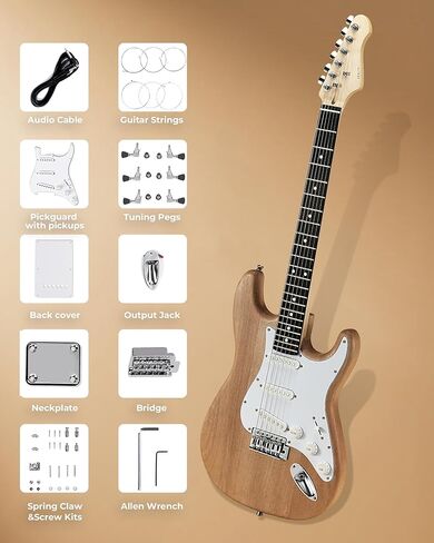 طقم جيتار كهربائي DIY من طراز ST: 6 أوتار مع جسم الماهوجني، طقم جيتار DIY مع لوحة أصابع بنفسجية، التقاطات SSS، مجموعة بناء الجيتار للمبتدئين، قم ببناء مجموعة الجيتار الكهربائي الخاصة بك in Kuwait