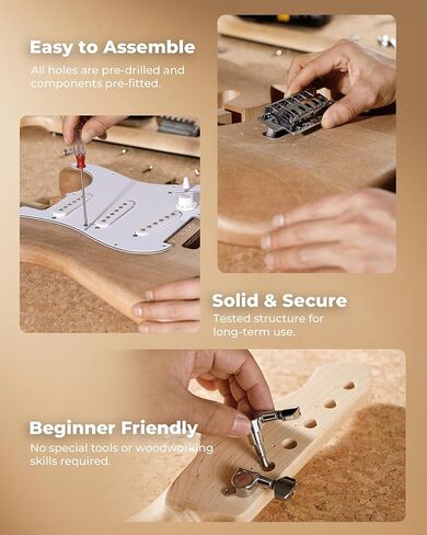 طقم جيتار كهربائي DIY من طراز ST: 6 أوتار مع جسم الماهوجني، طقم جيتار DIY مع لوحة أصابع بنفسجية، التقاطات SSS، مجموعة بناء الجيتار للمبتدئين، قم ببناء مجموعة الجيتار الكهربائي الخاصة بك in Kuwait