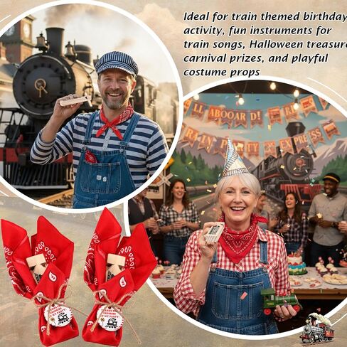 24 Set Train Party Favors Include 24 Wooden Train Whistles 24 Bandanas 24 Hang Tags and 1 Hemp Rope Whistles Gift for Theme Birthday Party Noisemakers Goodie Bag Filler Small Game Prizes in Saudi Arabia