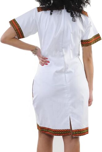 JTNFairy African Dresses for Women Elegant V Neck Short Sleeve Casual Knee Length African Attire Dress with Pockets in Kuwait