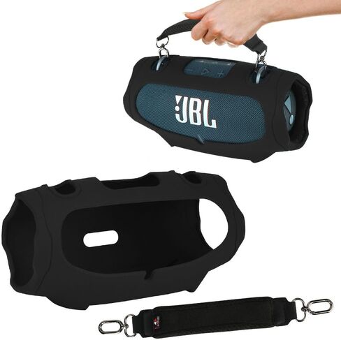 حافظة واقية من السيليكون لمكبر صوت بلوتوث محمول JBL Xtreme 4 - غطاء حافظة جلد مع حزام مقبض - أسود in Kuwait