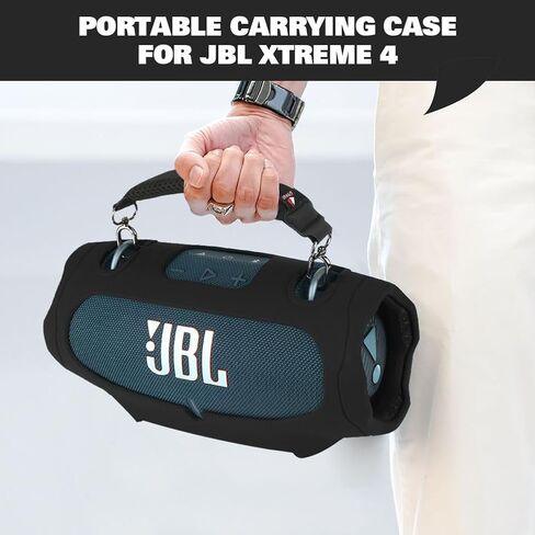 حافظة واقية من السيليكون لمكبر صوت بلوتوث محمول JBL Xtreme 4 - غطاء حافظة جلد مع حزام مقبض - أسود in Kuwait