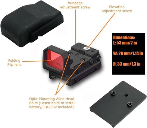 RMT S2 5 MOA Foldable Red Dot Reflex Sight Set for 20mm Picatinny Rail/Glock Mount Base, Power Saving Function Included, Included Exercise Calling Function in Saudi Arabia