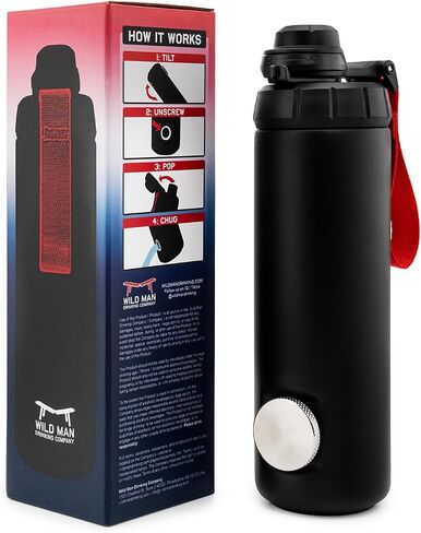 Wild Man Drinking Company RIPTIDE™ The Shotgun Bottle™ – First Ever Stainless Steel Water Bottle with Integrated Shotgun Hole, 24oz Leak Proof, Chug Cap for Gym, Sports, Tailgates, Golfing, Parties in Saudi Arabia