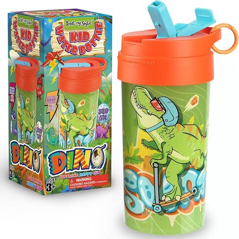 17oz Dinosaur Kids Water Bottle, Toddler Spout Cover and Carry Handle Lid Leak Proof BPA free Cup for Boys Ages 3+ Dishwasher Safe for Sports School Travel Plastic with Silicon Straw in Saudi Arabia
