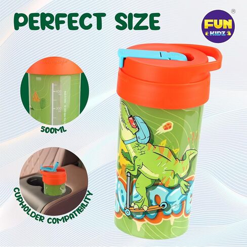 17oz Dinosaur Kids Water Bottle, Toddler Spout Cover and Carry Handle Lid Leak Proof BPA free Cup for Boys Ages 3+ Dishwasher Safe for Sports School Travel Plastic with Silicon Straw in Saudi Arabia