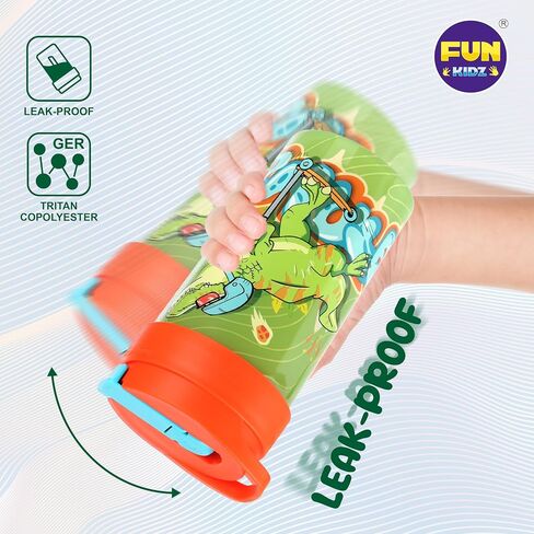 17oz Dinosaur Kids Water Bottle, Toddler Spout Cover and Carry Handle Lid Leak Proof BPA free Cup for Boys Ages 3+ Dishwasher Safe for Sports School Travel Plastic with Silicon Straw in Saudi Arabia