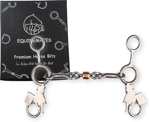 EquineMates Junior Cow Horse Bit w/CNC Monogram Triple Joint Dogbone Copper Roller Stainless Steel Bit in Saudi Arabia