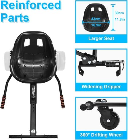 مرفق مقعد Hishine Hoverboard للوحة التحويم مقاس 6.5 بوصة - 10 بوصة، تصميم ترقية سيارات الألعاب لا حاجة لأشرطة الفيلكرو، ملحق مجموعة تحويل Go Kart لسكوتر التوازن الذاتي يتحول إلى عربة الذهاب in Kuwait