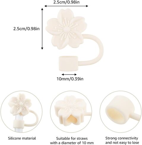 Straw Cover Cap for Stanley Cup, 3Pcs Flower Silicone Straw Toppers Accessories Compatible with Stanley Cup 30&40 Oz Tumbler, for Home and Party Decor (Beige) in Saudi Arabia