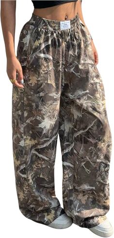 GORGLITTER المرأة السراويل المموهة Sweatpants الفضفاضة ركض التمويه واسعة الساق عرق السراويل ملابس الشارع in Saudi Arabia