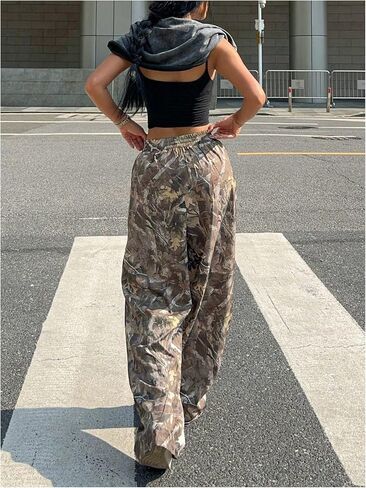 GORGLITTER المرأة السراويل المموهة Sweatpants الفضفاضة ركض التمويه واسعة الساق عرق السراويل ملابس الشارع in Saudi Arabia