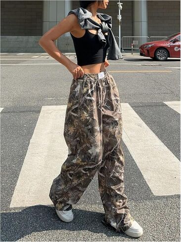 GORGLITTER المرأة السراويل المموهة Sweatpants الفضفاضة ركض التمويه واسعة الساق عرق السراويل ملابس الشارع in Saudi Arabia