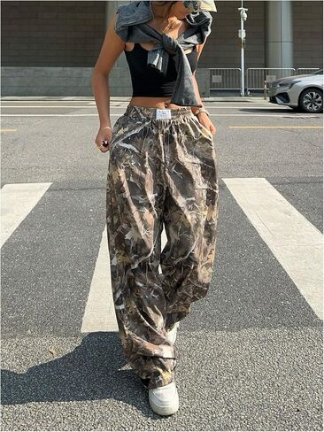 GORGLITTER المرأة السراويل المموهة Sweatpants الفضفاضة ركض التمويه واسعة الساق عرق السراويل ملابس الشارع in Saudi Arabia