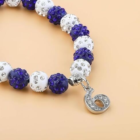 Beaded Stretch Bracelets for Men Women, Crystal Rhinestone Bracelet with Number Charm, Sports Fan Sorority Jewelry Gift, Blue & White in Saudi Arabia